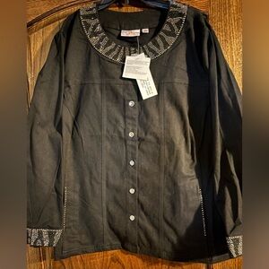 Quacker Factory 3X Black Silver Crystal Embellished Jacket Old Money Glam Chic